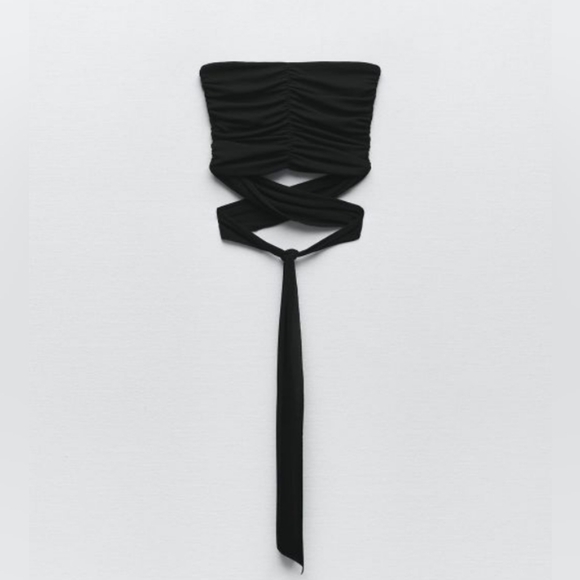 Zara Black Knitted Bandeau Cropped Tie Top L - Picture 4 of 8